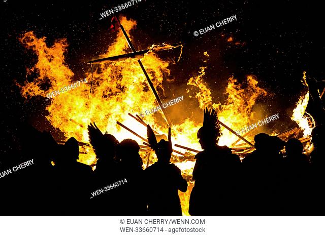 The Junior viking squad march through Lerwick and burn the galley for 2018's Up Helly Aa. Featuring: Junior squad Where: Lerwick