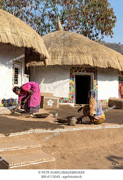 Traditional Meghwal Banni tribal house from Gujarat, preserved in Shilpgram Crafts Village near Udaipur, Rajasthan, India