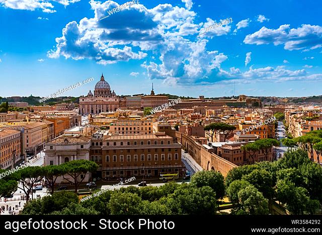 View from Castle de Sant Angelo to Vatican in Rome Italy - architecture background