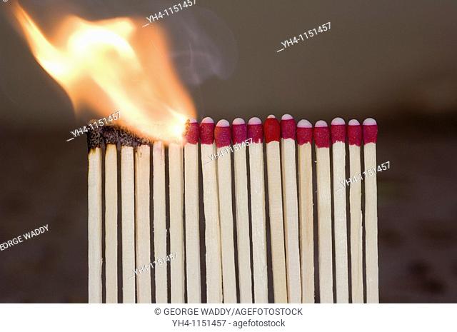Burning matches, chain reaction