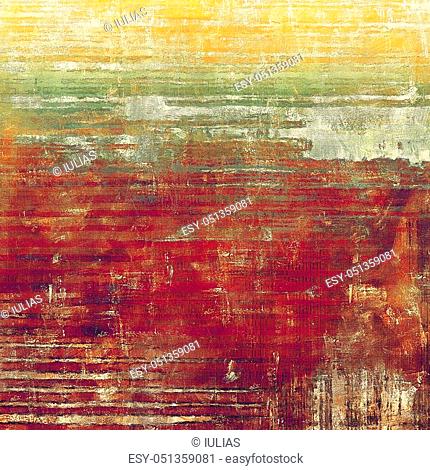 Aged vintage background with weathered texture, grunge design elements and different color patterns: yellow (beige); brown; green; red (orange); purple...