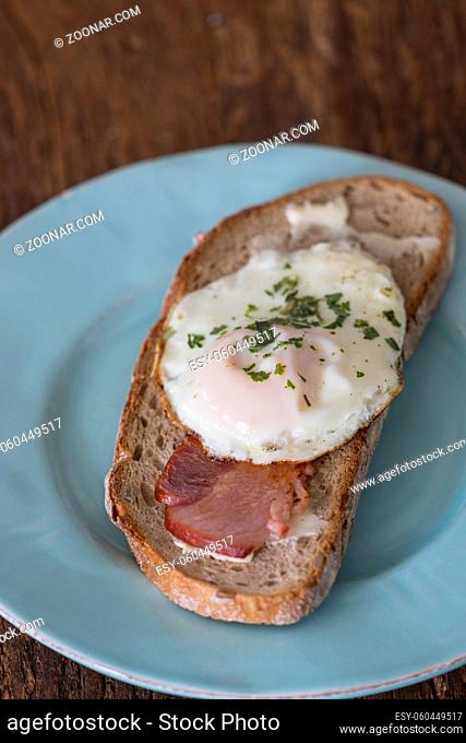 bread with grilled ham and egg
