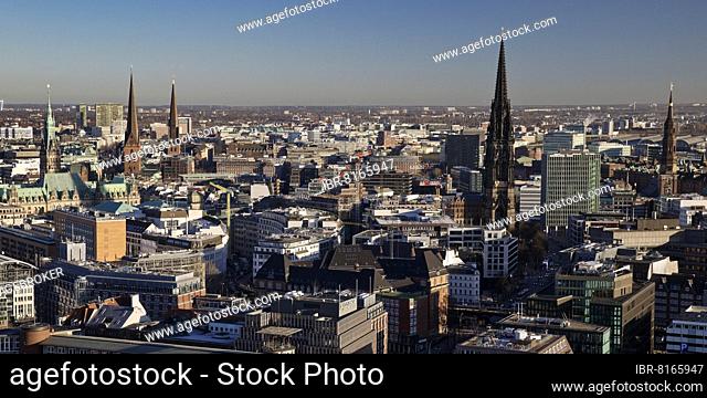 View from the main church St. Michaelis, called Michel, to the city centre with the town hall, Hamburg, Germany, Europe
