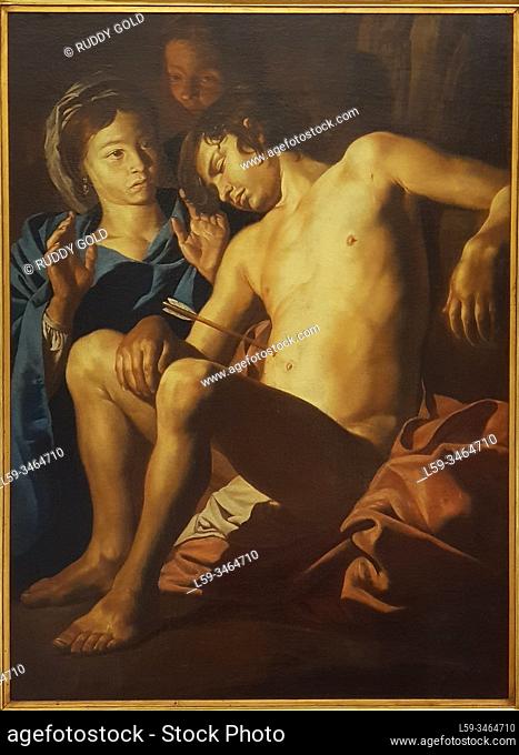 """Saint Sebastian attended by Saint Irene"", Matthias Stom (1600 - ca. 1650), oil on canvas