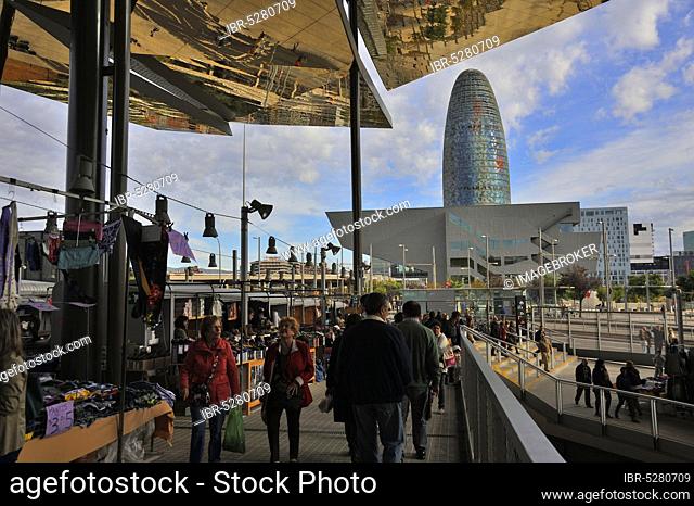 Flea Market, Torre Agbar, Placa de Encants, Barcelona, Catalonia, Spain, Europe