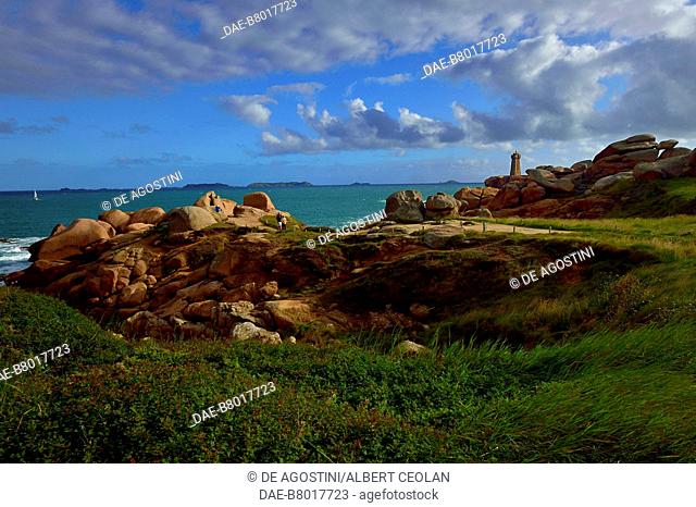 The Pink Granite Coast with the Mean Ruz lighthouse, Ploumanac'h, Brittany, France