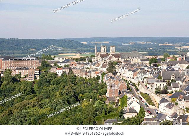 France, Aisne, Laon, view on the town and the St Martin church from the top of the cathedral