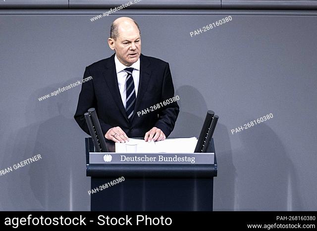 Olaf Scholz, Federal Chancellor, speaks as part of a government declaration in the German Bundestag in Berlin, December 15, 2021