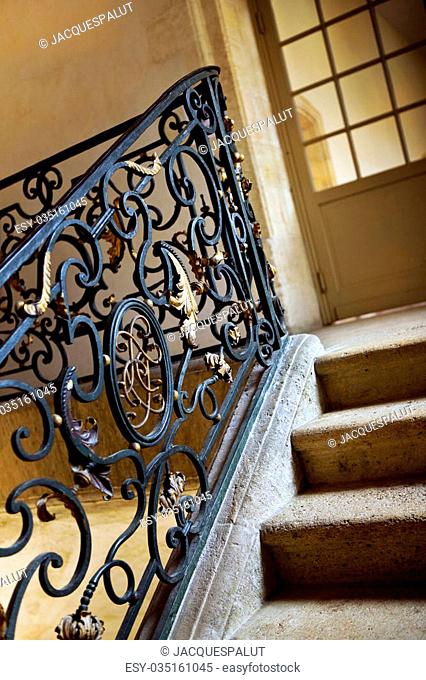Wrought iron of an handrail in a French mansion