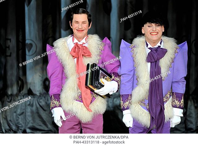 Christoph Spaeth (L) as Alfred Schoenling, the emperor's shirt ironer and Hans Groening as Benedikt Wachsam, the emperor's underpants warmer