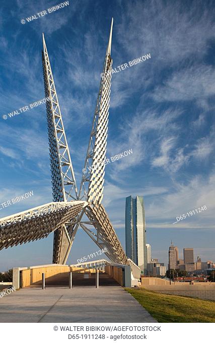 USA, Oklahoma, Oklahoma City, Skydance Footbridge over highway I-40, built 2012, morning