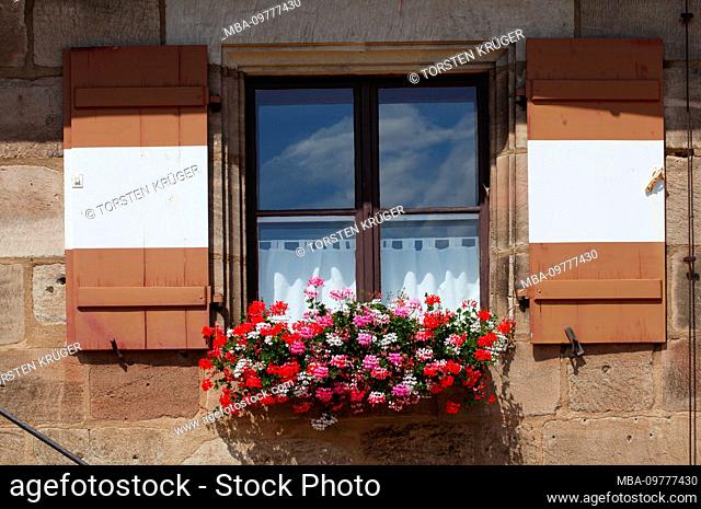 Window, Kaiserburg, old town, Nuremberg, Bavaria, Germany, Europe