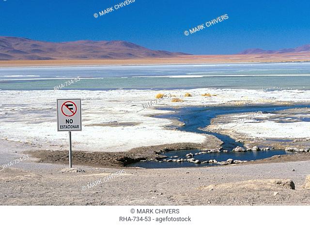 No parking sign, Laguna Colorada, Uyuni, Bolivia, South America
