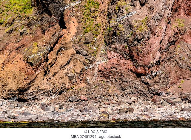Italy, Sicily, Aeolian Islands, Alicudi, west coast from the boat