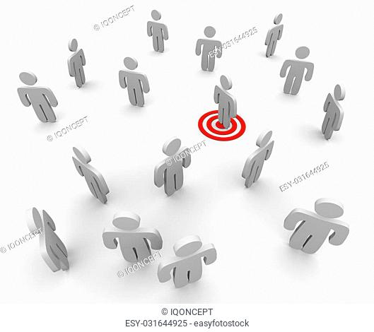 One figure is targeted in a sparse crowd, symboliziong targeted marketing techniques