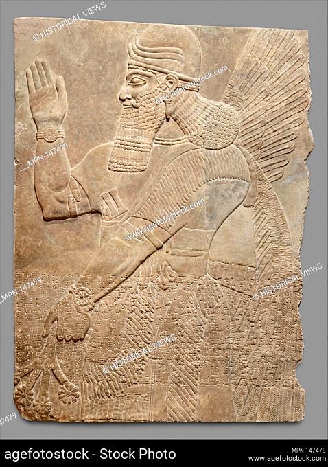 Relief panel. Period: Neo-Assyrian; Date: ca. 883-859 B.C; Geography: Mesopotamia, Nimrud (ancient Kalhu); Culture: Assyrian; Medium: Gypsum alabaster;...