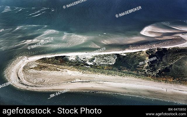 Headland Hörnum Odde, dune landscape, beach, sandbanks and tideways at the southern tip of the North Frisian island of Sylt, aerial photograph, North Sea