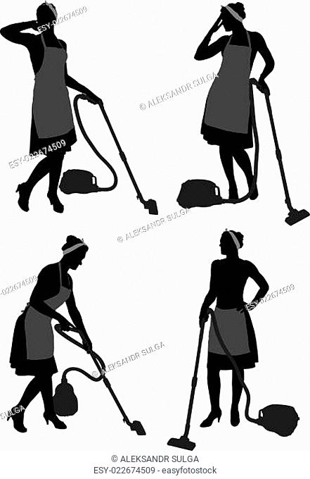 Cleaning Lady With Vacuum Cleaner
