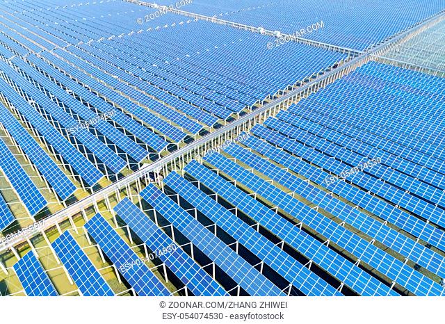 huge photovoltaic power station, aerial view of clean energy