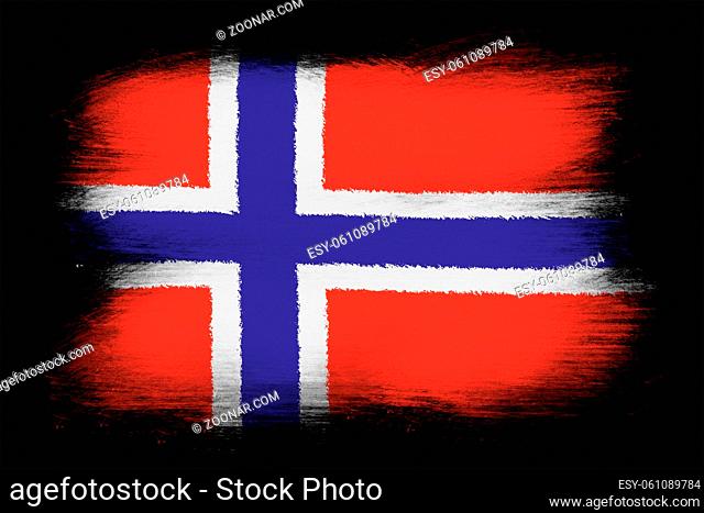 The Norwegian flag - Painted grunge flag, brush strokes. Isolated on black background