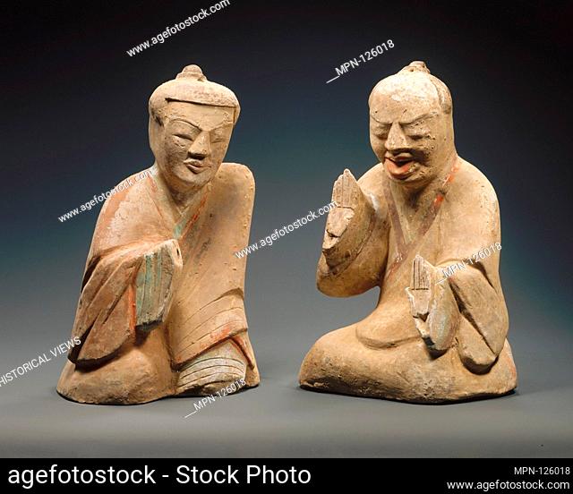 Pair of Seated Figures Playing Liubo. Period: Han dynasty (206 B.C.-A.D. 220); Date: 1st century B.C.-1st century A.D; Culture: China; Medium: Earthenware with...