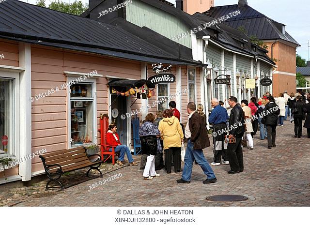 Finland, Southern Finland, Eastern Uusimaa, Porvoo, Medieval Wooden Houses, Shopping Street, Tourists
