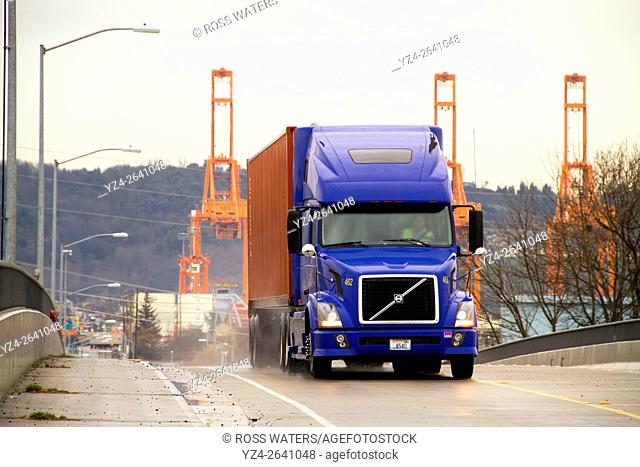 A truck at the port in Tacoma, Washington, USA