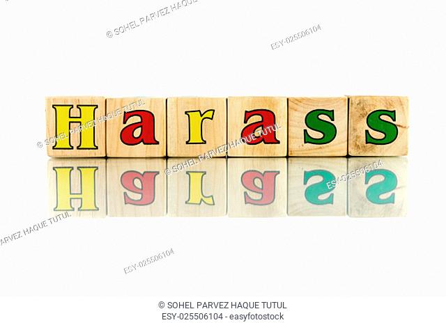 harass colorful wooden word block on the white background
