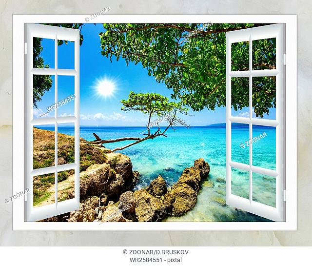 open window to the sea, Stock Photo, Picture And Royalty Free 