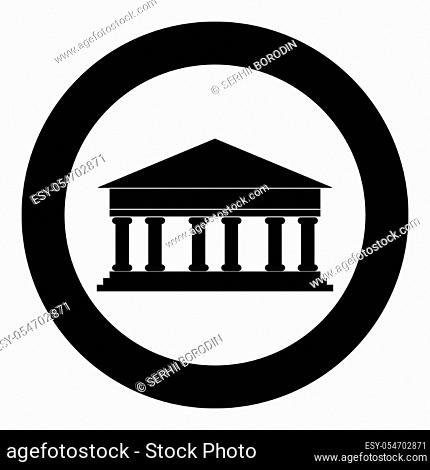 Bank building icon black color in circle or round vector illustration
