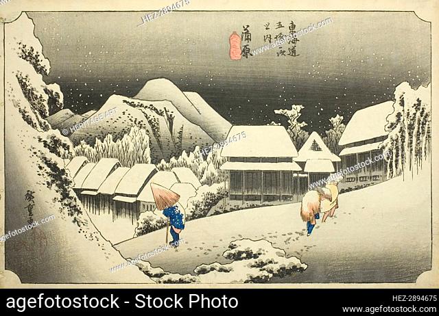 Kanbara: Evening Snow (Kanbara, yoru no yuki), from the series Fifty-three Stations.., c. 1833/34. Creator: Ando Hiroshige