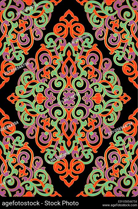 Vector abstract ornament. Vintage colorful template for carpet, wallpaper, shawl, textile and any surface. Ornamental pattern with filigree details