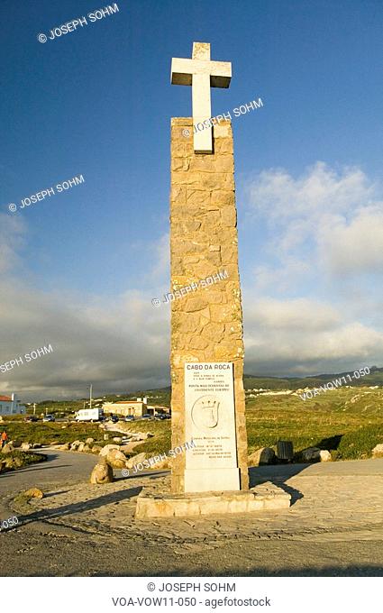 Monument at Cabo da Roca on the Atlantic Ocean in Sintra, Portugal, the westernmost point on the continent of Europe, which the poet Camões defined as where the...