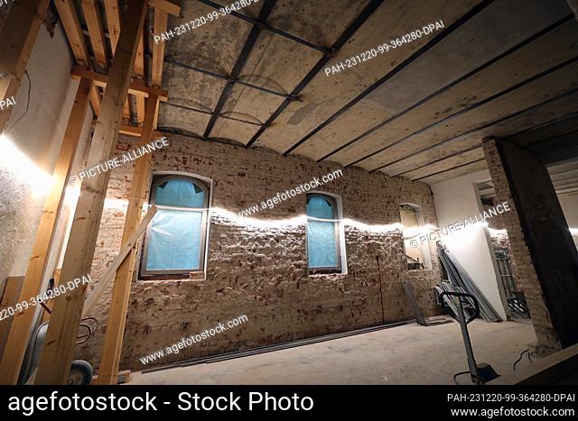 20 December 2023, Mecklenburg-Western Pomerania, Lübstorf: The former engine house in the Willigrad Palace complex has been undergoing renovation by the...