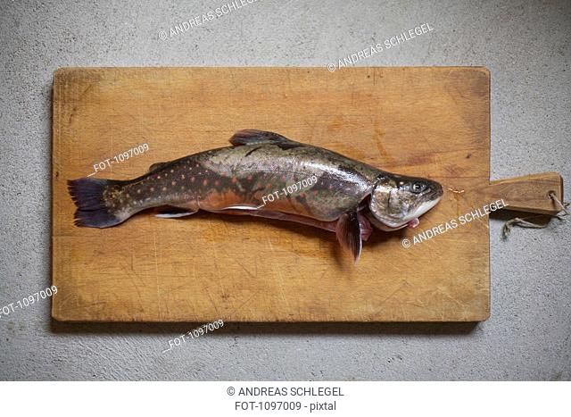 A fish on a wooden cutting board