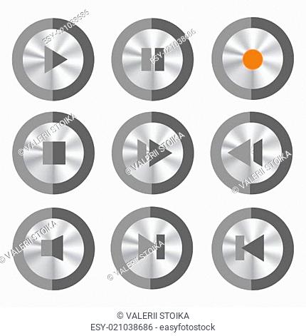 Set of Media Buttons Isolated on White Background