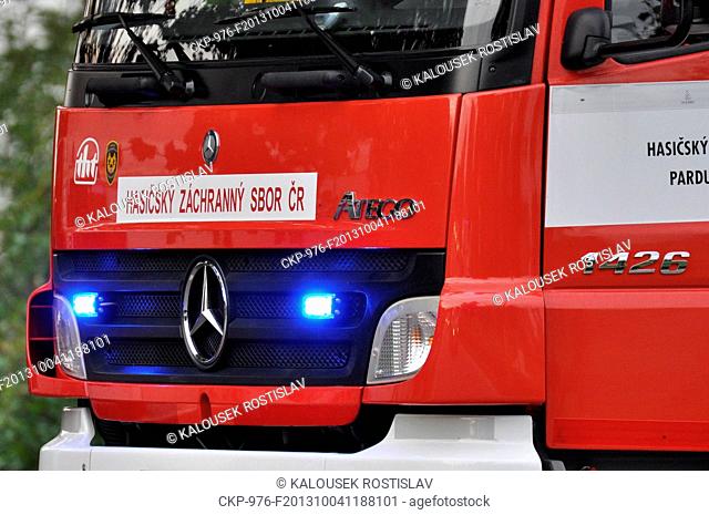 Vehicle Fire and Rescue Service in sharp action in Sezemice. (CTK Photo/Rostislav Kalousek)