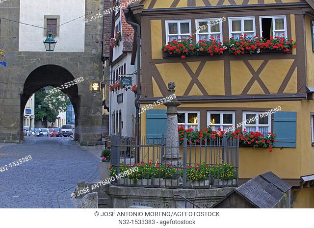 Rothenburg ob der Tauber, Ploenlein, Romantic Road, Romantische Strasse, Franconia, Bavaria, Germany, Europe