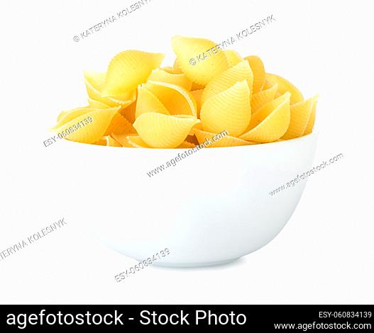Raw conchighlie in a bowl isolated on a white background