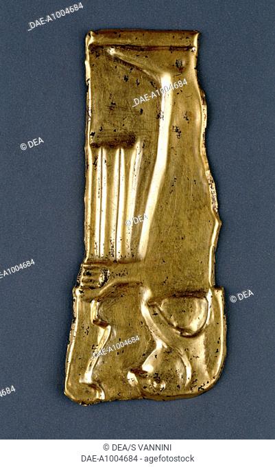 Egyptian civilization, Late Period, Dynasty XXVI. Gold amulet portraying Horus. From Baharia, Giza, Tomb of Governor Djed Khonsu-Iwf-Ankh