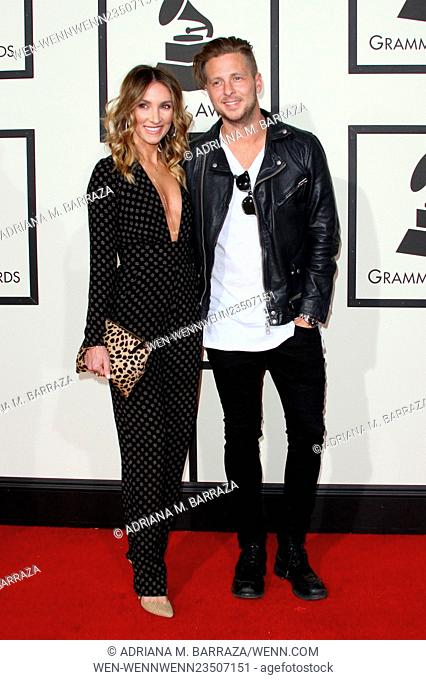 58th Annual GRAMMY Awards 2016 - Arrivals held at the Staples Center Featuring: Ryan Tedder, wife Genevieve Tedder Where: Los Angeles, California