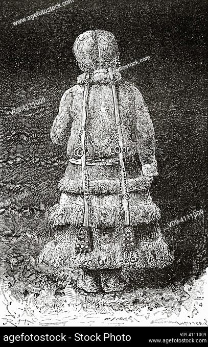 Samoyed woman in traditional clothes. The Nenets also known as Samoyed, are a Samoyedic ethnic group native to northern Arctic Russia