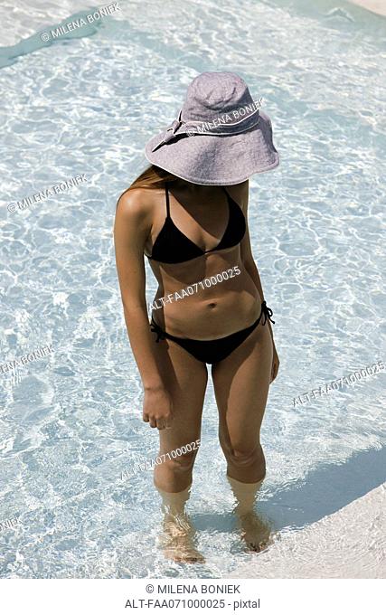 Woman in wading pool