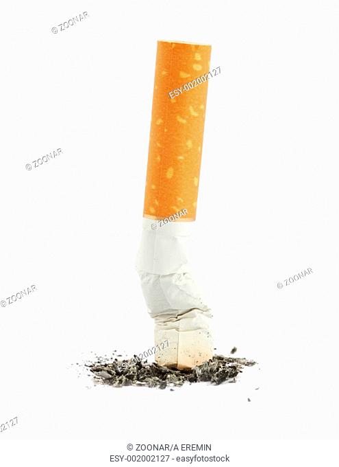 Single cigarette butt with ash