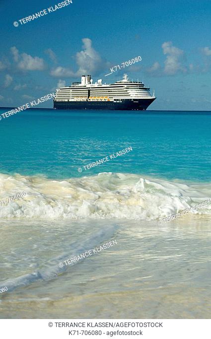 The Holland America cruise ship Westerdam anchored off Half Moon Cay, Bahamas, 2008