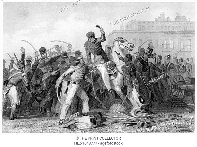 'Death of Colonel Finnis at Meerut', 1857, (c1860). Scene from the period of the Indian Mutiny. Illustration from The History of the Indian Mutiny