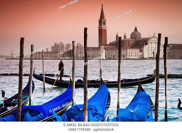 Gondolas and San Giorgio Maggiore Island  St Mark's Square  Venice, Italy