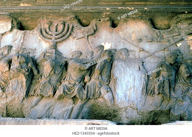 Arch of Titus, Rome, Italy, 1st century AD. The arch commemorates the capture and sack of Jerusalem by the Roman emperor Titus (39-81) in 70 during the Jewish...