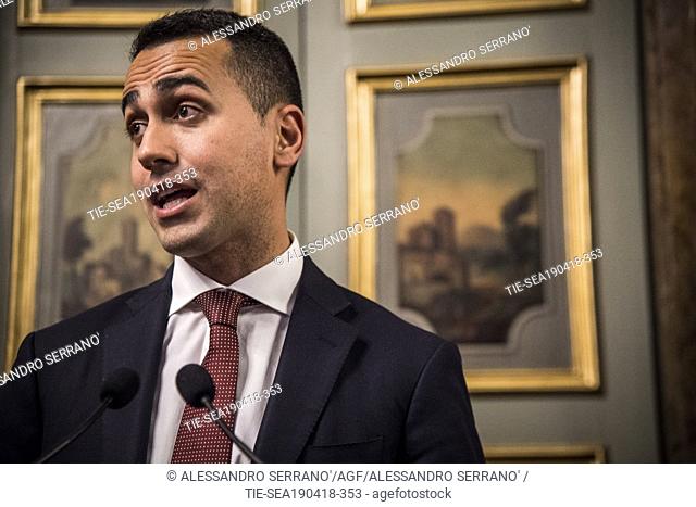 Leader of Five Stars Movement (M5S), Luigi Di Maio address the media after a meeting with Senate Speaker Casellati for a round of consultations at Quirinale...