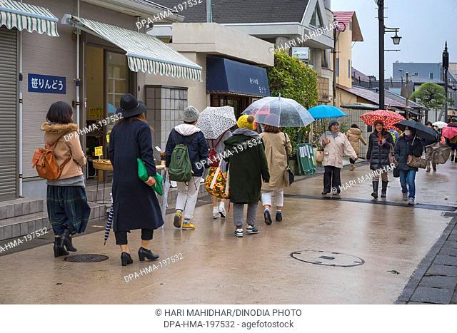 People walking on footpath, kamakura, japan